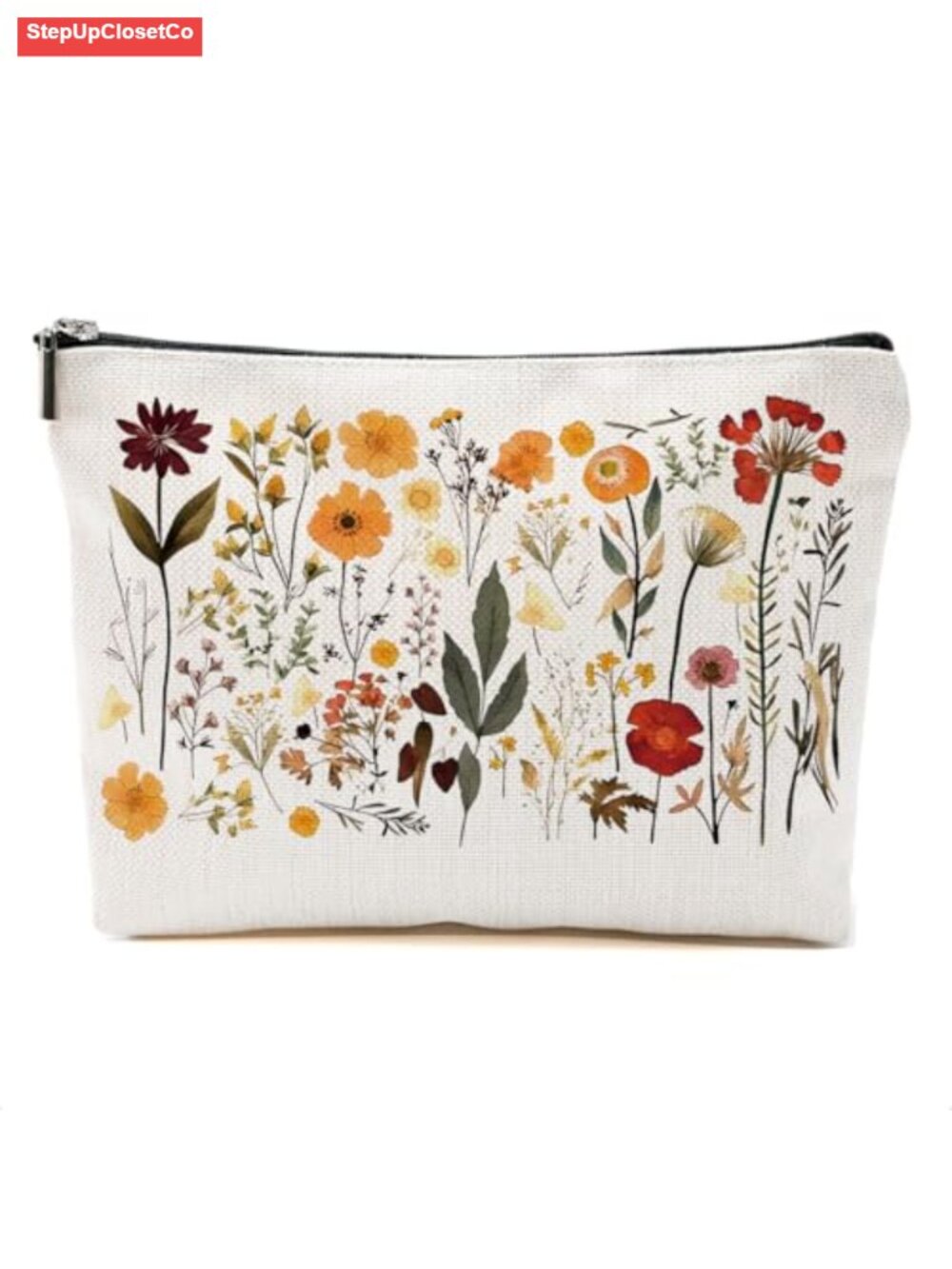 Vintage Wildflower Linen Makeup Bag, Floral Cosmetic Pouch, Travel Toiletry